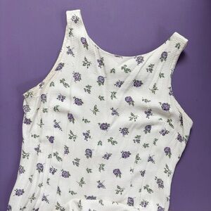 Vintage 90s White & Purple Floral Sleeveless Sheath Dress